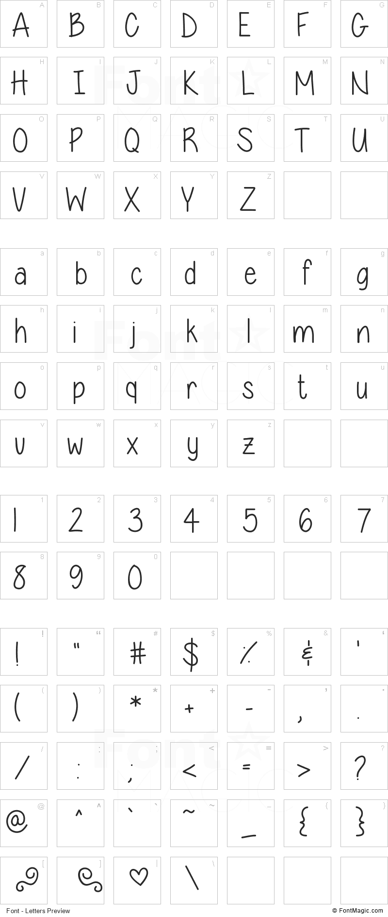 Expressions of the soul Font - All Latters Preview Chart